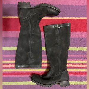 Suede Fleece-Lined Boots with Leather Buckle Detail
